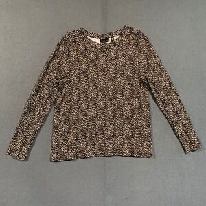 Rafaella Womens XL Leopard Print Long Sleeve Cotton Knit Top Brown Black